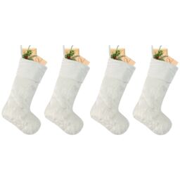 Dibor Set of 4 Traditional Beresford White Faux Fur Xmas Christmas Stocking in Brown - Size: 4 Pack - thumbnail 2