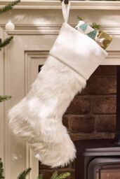 Dibor Set of 4 Traditional Beresford White Faux Fur Xmas Christmas Stocking in Brown - Size: 4 Pack