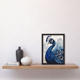 "Artery8 Elegant Blue Peafowl Peacock Bird Watercolour Framed Wall Art - Size: W12"" x H16""" - thumbnail 4