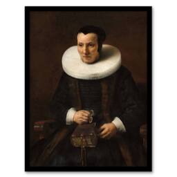 Artery8 Rembrandt van Rijn Old Lady with a Book Portrait Framed Wall Art Print in Brown - Size: A3 - thumbnail 1