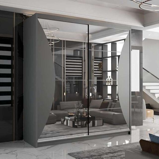 Sliding Wardrobes 4U Modern Sliding Wardrobe with LED Light W150cm x H217cm x D62cm in Grey - image 1