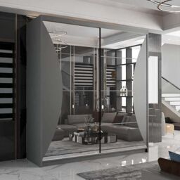 Sliding Wardrobes 4U Modern Sliding Wardrobe with LED Light W150cm x H217cm x D62cm in Grey - thumbnail 1