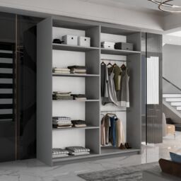 Sliding Wardrobes 4U Modern Sliding Wardrobe with LED Light W150cm x H217cm x D62cm in Grey - thumbnail 4