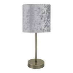First Choice Lighting Set of 2 Antique Brass Stick Table Lamps with Grey Velvet Shades in Bronze - thumbnail 4