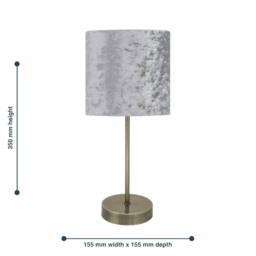 First Choice Lighting Set of 2 Antique Brass Stick Table Lamps with Grey Velvet Shades in Bronze - thumbnail 7