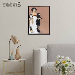 "Artery8 Woman Holding Two Cats Drawing Framed Canvas Wall Art Print Penfield in Pink - Size: W12"" x H16""" - thumbnail 3