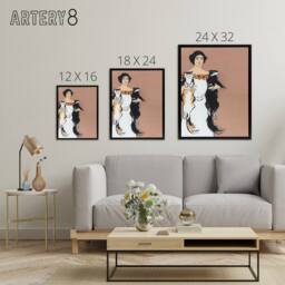 "Artery8 Woman Holding Two Cats Drawing Framed Canvas Wall Art Print Penfield in Pink - Size: W12"" x H16""" - thumbnail 4