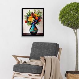 "Artery8 Wall Art Print Boldly Coloured Flower Bouquet In Decorative Vase Art Framed in Black - Size: W12"" x H16""" - thumbnail 2