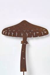 Homescapes Steel Parasol Mushroom Garden Stake Decorations, Set of 2 in Brown - thumbnail 3