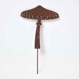 Homescapes Steel Parasol Mushroom Garden Stake Decorations, Set of 2 in Brown - thumbnail 2