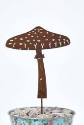 Homescapes Steel Parasol Mushroom Garden Stake Decorations, Set of 2 in Brown - thumbnail 4