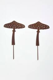 Homescapes Steel Parasol Mushroom Garden Stake Decorations, Set of 2 in Brown