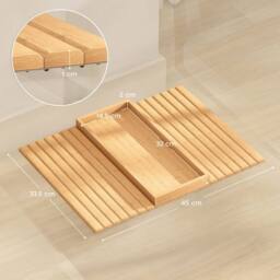 HOMCOM Bamboo Sofa Arm Tray, Foldable Anti-Slip Armrest Tray for Drinks in Natural - thumbnail 3