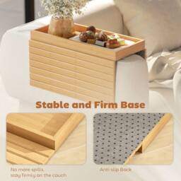 HOMCOM Bamboo Sofa Arm Tray, Foldable Anti-Slip Armrest Tray for Drinks in Natural - thumbnail 6