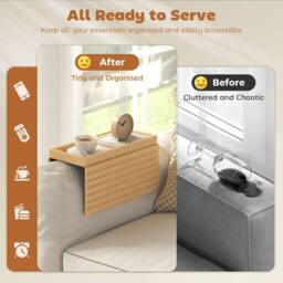HOMCOM Bamboo Sofa Arm Tray, Foldable Anti-Slip Armrest Tray for Drinks in Natural - thumbnail 5