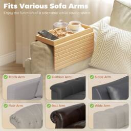 HOMCOM Bamboo Sofa Arm Tray, Foldable Anti-Slip Armrest Tray for Drinks in Natural - thumbnail 4