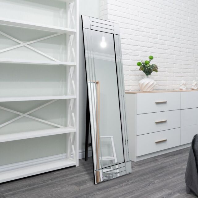MirrorOutlet All Glass Bevelled Square Corner Cheval Mirror 5Ft X 1Ft3 150 X 40cm in Silver - Size: 1 Pack - image 1