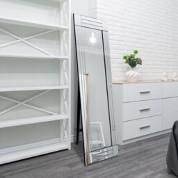 MirrorOutlet All Glass Bevelled Square Corner Cheval Mirror 5Ft X 1Ft3 150 X 40cm in Silver - Size: 1 Pack - thumbnail 1