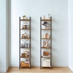 Pirlo Plush Industrial 6 Tier Tall Narrow Bookcase Shelves Rustic Brown - thumbnail 1