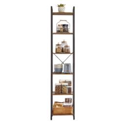 Pirlo Plush Industrial 6 Tier Tall Narrow Bookcase Shelves Rustic Brown - thumbnail 4