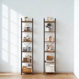 Pirlo Plush Industrial 6 Tier Tall Narrow Bookcase Shelves Rustic Brown - thumbnail 2