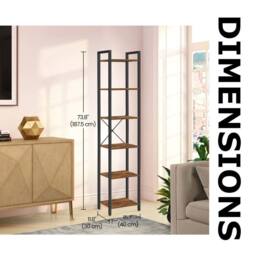 Pirlo Plush Industrial 6 Tier Tall Narrow Bookcase Shelves Rustic Brown - thumbnail 5