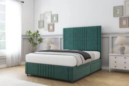 "Sloomy Harrington Plush Divan Bed Base 4 Drawers With 26"" Strutted Headboard & 12"" Matching Footboard in Emerald - Size: Double" - thumbnail 3