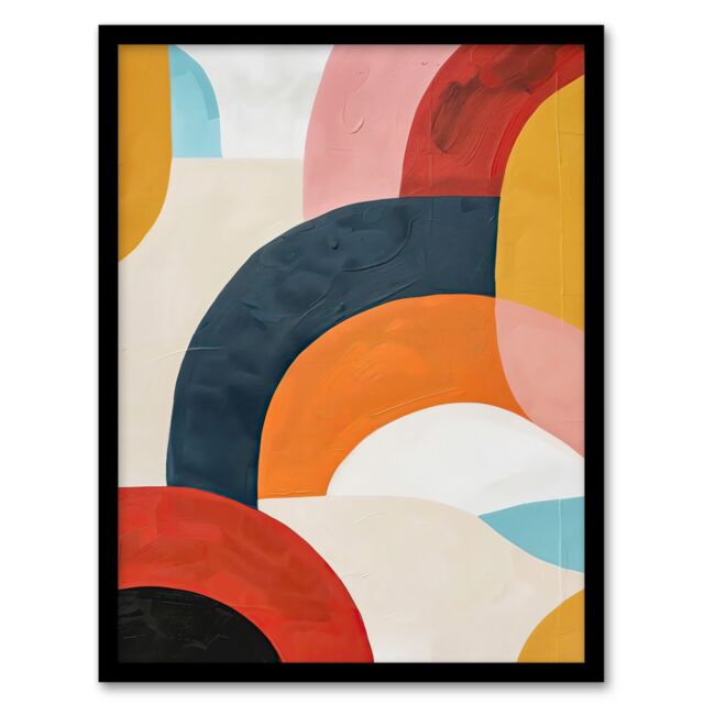 Artery8 Mid Century Modern Retro Rainbow Oil Painting Framed Art Print - Size: A4 - image 1
