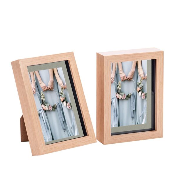 "Nicola Spring 3D Box Photo Frames - 5 x 7"" with 4 x 6"" Mount - Black Mount - Pack of 2 in Light Brown" - image 1