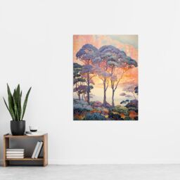 "Artery8 Wall Art Print Coastal Sunrise Behind Trees Orange Blue Purple Poster Picture - Size: W18"" x H24""" - thumbnail 4
