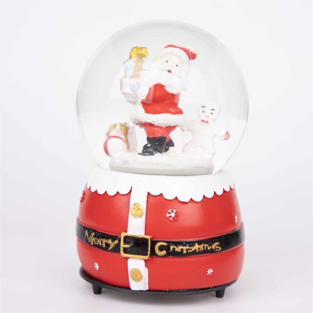 Shatchi Musical Christmas Snowglobe Large Water Ball Features Christmas Santa Tree Scene Cute Resin Base Decorations in Red - image 1
