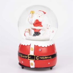 Shatchi Musical Christmas Snowglobe Large Water Ball Features Christmas Santa Tree Scene Cute Resin Base Decorations in Red - thumbnail 1