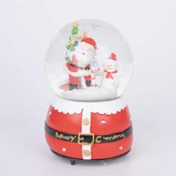 Shatchi Musical Christmas Snowglobe Large Water Ball Features Christmas Santa Tree Scene Cute Resin Base Decorations in Red - thumbnail 2