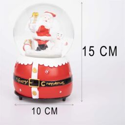 Shatchi Musical Christmas Snowglobe Large Water Ball Features Christmas Santa Tree Scene Cute Resin Base Decorations in Red - thumbnail 3