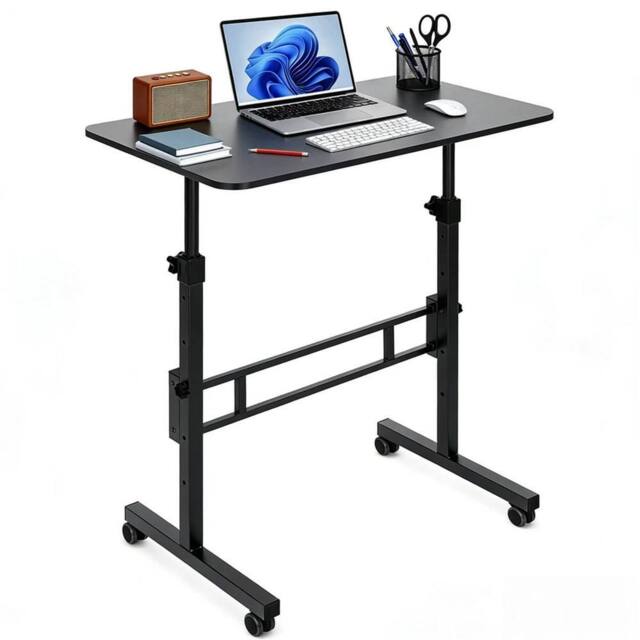 SPETLEK Height Adjustable Standing Desk 80x40cm Mobile Small Desk black - Size: 0.6m2 - image 1