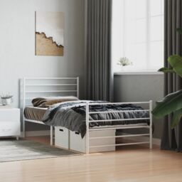 Berkfield Home Metal Bed Frame with Headboard & Footboard White 90x190 cm Single - thumbnail 3
