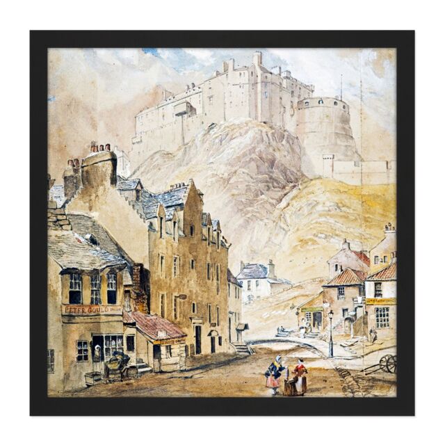 "Artery8 Wall Art Print Mcculloch Edinburgh Castle Foot Vennel Painting Square Framed Picture 16X16 Inch in Black - Size: W16"" x H16""" - image 1