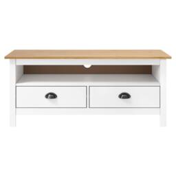 Berkfield Home TV Cabinet Hill White 110x40x47 cm Solid Pine Wood - Size: 110 x 40 x 47 cm - thumbnail 3