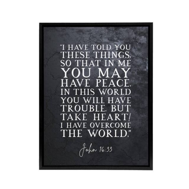 "Artery8 John 16 33 Peace Take Heart I Have Bible Quote Framed Canvas Wall Art Print in Grey - Size: W12"" x H16""" - image 1
