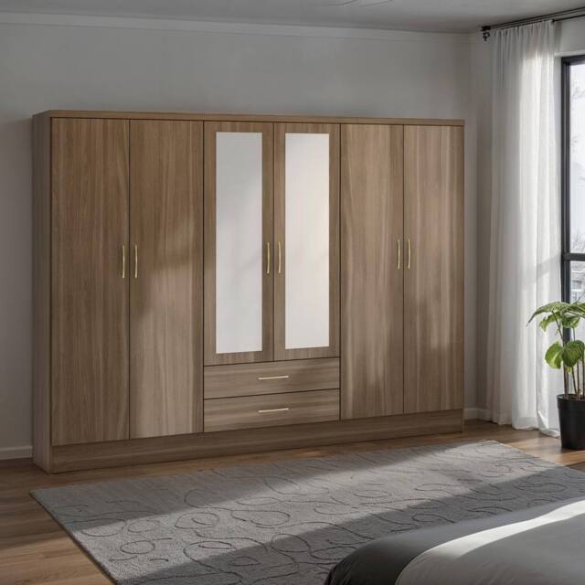 Seconique Nevada 6 Door 2 Drawer Mirrored Wardrobe in Dark Brown - image 1