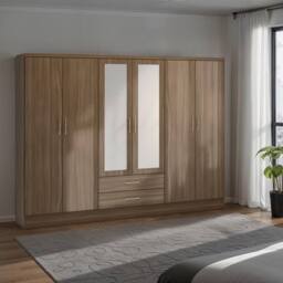 Seconique Nevada 6 Door 2 Drawer Mirrored Wardrobe in Dark Brown - thumbnail 1
