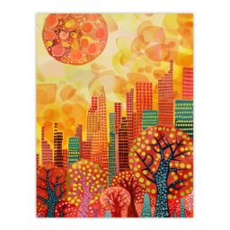 "Artery8 Autumn Sunset in Central Park Painting NYC Wall Art Print in Orange - Size: W24"" x H32""" - thumbnail 1