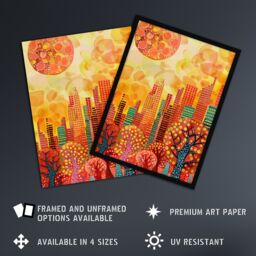 "Artery8 Autumn Sunset in Central Park Painting NYC Wall Art Print in Orange - Size: W24"" x H32""" - thumbnail 2