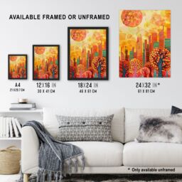 "Artery8 Autumn Sunset in Central Park Painting NYC Wall Art Print in Orange - Size: W24"" x H32""" - thumbnail 3