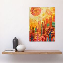 "Artery8 Autumn Sunset in Central Park Painting NYC Wall Art Print in Orange - Size: W24"" x H32""" - thumbnail 4