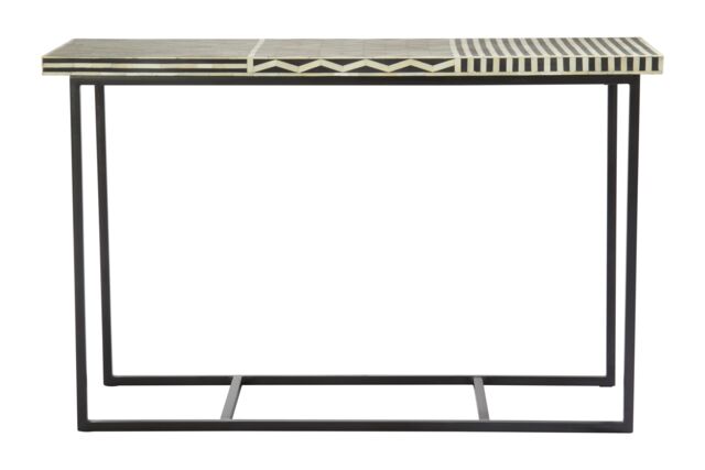 Orsina Metal Base Console Table, Acacia Wooden Top Hallway Table, Center Table With Zig-zag & Straight-lined Design in Black - image 1