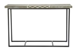 Orsina Metal Base Console Table, Acacia Wooden Top Hallway Table, Center Table With Zig-zag & Straight-lined Design in Black - thumbnail 1