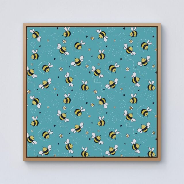 Warren Reed - Designer Hand Drawn Busy Bees Framed Canvas in Light Brown - Size: w40 inch x h40 inch - image 1