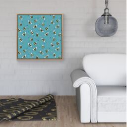 Warren Reed - Designer Hand Drawn Busy Bees Framed Canvas in Light Brown - Size: w40 inch x h40 inch - thumbnail 2