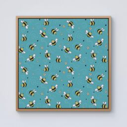 Warren Reed - Designer Hand Drawn Busy Bees Framed Canvas in Light Brown - Size: w40 inch x h40 inch - thumbnail 1
